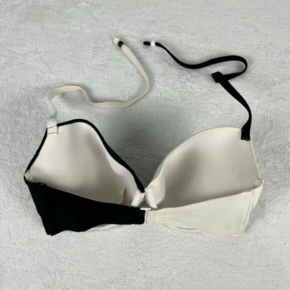 Victoria Secret Swim Bikini Top 36DD Fabulous Black White Colorblock Vintage - Picture 2 of 7
